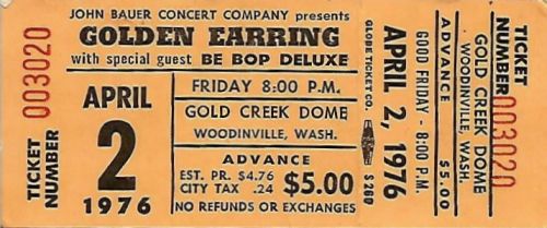Golden Earring show ticket#3020 April 02 1976 Woodinville, Washington